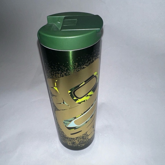 Starbucks Alison Bremner Winter 2024 metal hot insulated Tumbler 16 Oz green NEW - Picture 2 of 4